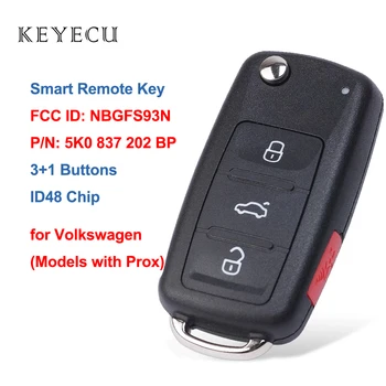 Keyecu 5K0837202BP Keyless-go Smart Remote Chave do Carro Fob 315Mhz MQB ID48 para a Volkswagen VW Jetta Passat 2012-2019 FCC ID: NBGFS93N
