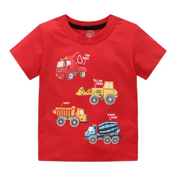 Saltar Metros de Chegada de Verão Vermelho Meninos Tops Com Carros Imprimir Bonito de Crianças T-shirts Para 2-7T Moda Bebê Tees de Roupas