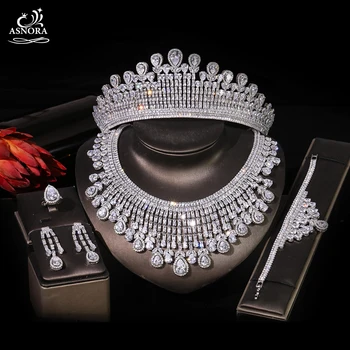 ASNORA Novo brilhante conjunto de jóias de noiva, casamento cúbicos de zircônia conjunto de jóias de casamento, de 4 peças do colar de senhoras da jóia da coroa T0855