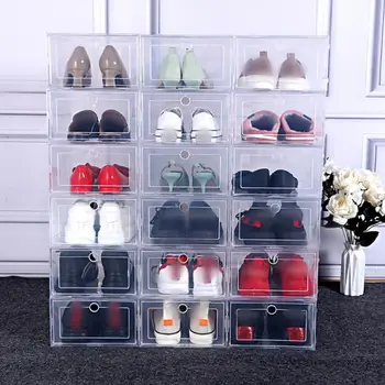 6Pcs/Set Transparente Sapato Caixas Empilháveis Coleção de sapatos Caixa de Sapato de Basquetebol Plástico do Armário Armário de exposição Caixa de Sapato Organizador