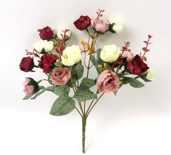 Seda buquê de flores 21 de Cabeça família buquê de rosas de casamento ao ar livre Bud coração rosa
