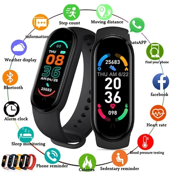 2022 M6 Smart Watch Homens Mulheres Bracelete De Esportes Coração De Taxa De Adequação De Rastreamento Bluetooth Smartwatch Para Xiaomi Apple Android