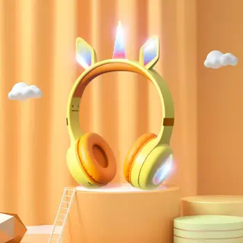 Luz do Flash Bonito Orelhas de Gato Unicórnio Fones de ouvido sem Fio Kid Menina de Música Estéreo Capacete Telemóvel compatível com Bluetooth Luminosa Fone de ouvido