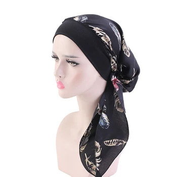 Moda Impresso Flores Mulheres Véu Hijab Muçulmano Lenço de Cabeça Turbante Bonnet Pronto-a-Vestir Senhoras moldado Em Hijab Caps