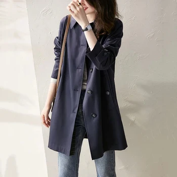 2021 Outono Casual Mulheres Trench Coat De Cor Sólida Único Breasted Clássico Blusão Coreano Moda Temperamento Feminino Outerwear
