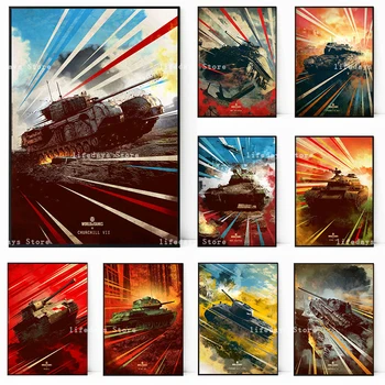 Mundo de Jogo de Tanques de Cartazes de Impressão de Tela de Pintura de Parede, Imagens de Arte para o Ataque de Tanque Militar Fãs Sala de estar Decoração de Casa de Cuadros