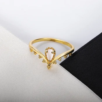 White Opal Lace Forma De V, Anéis De Dedo Vintage De Aço Inoxidável Queda Geométricas Anéis De Charme Acessórios De Presentes Para O Melhor Amigo
