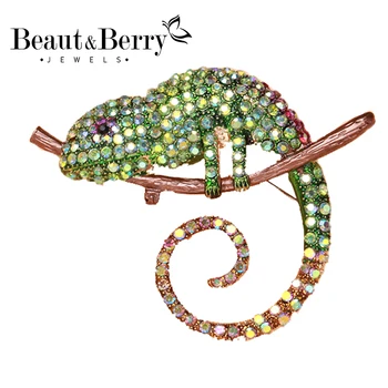 Beleza&Berry Strass Esmalte Gecko Broches Para As Mulheres Árvore De Escalada Lagarto Animal Pinos Broche Presentes