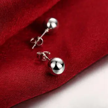 Prata 925 Esterlina de Simples esferas studs Brincos Para Mulheres Moda de Luxo Festa de Casamento Acessórios, Jóias de Presentes de Natal