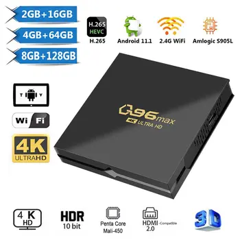 1PC Media Player Q96 MAX Smart Caixa de TV Android 11 Amlogic S905L Quad-Core De 2,4 G WIFI 4K Set-Top Box 8GB+128GB H. 265 Home Theater