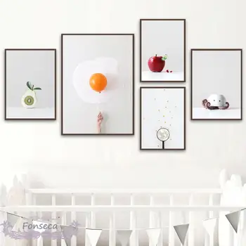 Criativo Balão Pipoca Polvo Fruto de Lona da Pintura Nórdica Pôsteres e Impressões de Arte de Parede Fotos de Quarto de Bebê, Decoração