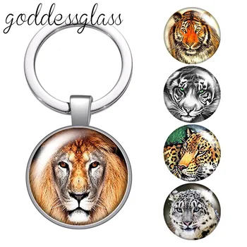 Animais Selvagens Besta tigre, leão Lobo leopardo de vidro Redonda cabochão chaveiro Saco chave do Carro Anel de cadeia Titular Encantos chaveiros para presente