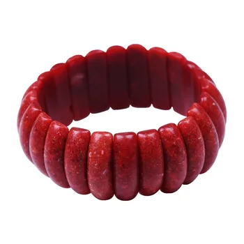 Novo estilo de verão largo trecho de coral vermelho pulseira de Cordão elástico de pedra natural bracelete do grânulo para homens mulheres pulseiras jóias