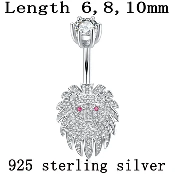 Umbigo anel S925 jóia do corpo de lombo de prata 925 esterlina, sem alérgica zircão pedras 6 8 10 mm do comprimento do pino piercing no umbigo bar