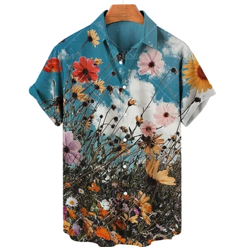 Havaianas Camisa dos Homens Planta Flower3d de Impressão Casual de Verão, Férias de Praia Blusa Solta Vintage de grandes dimensões Camisas para Homens de Roupas SUPERIOR 5xl