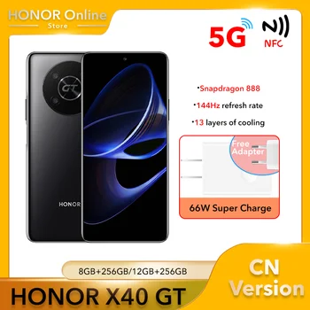 HONRA X40 GT 5G Smartphone Snapdragon 888 Smartphone 144Hz Flash Esports Tela 66W Super Rápido Carga Octa-core de Jogos Telefone