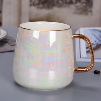 Novas Pérolas de esmalte de ouro caneca de alça,a moda xícara de café avançada caneca arco-íris de cerâmica de vidro do copo,simples Nórdicos xícara (chá) Copos de presente
