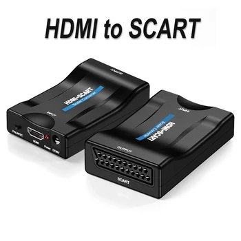 HDMI 1080P para SCART de Áudio de Vídeo de Luxo Conversor Adaptador SCART para Sinal HDMI Adaptador com Cabo USB para HDTV, Sky Box STB DVD