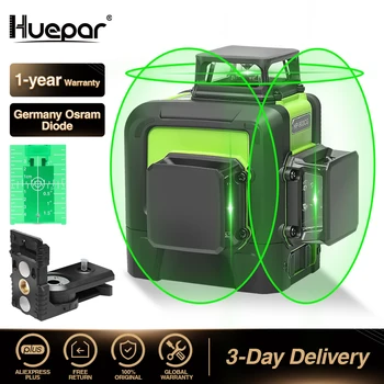 Huepar 12 Linhas 3D Atravesse a Linha do Nível do Laser de Feixe de Laser Verde da Linha de Auto-Nivelamento 360 Vertical e Transversal Horizontal Super Poderosas