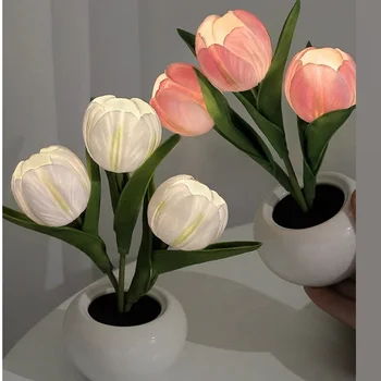 LED Tulip Candeeiro de Mesa-de-Cabeceira Atmosfera Luz da Noite Simulação Flor Atmosfera Secretária Romântico à Luz de oferta de Flores de Decoração de Casa de Café