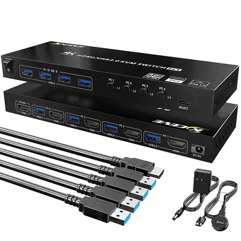 USB 3.0 KVM Switch HDMI 4 Suporte de Porta 4K60 4:4:4 HDMI USB Interruptor de 4 em 1out e 4 USB 3.0 Porta para Teclado Mouse Impressora