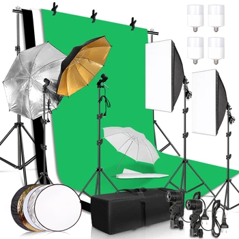 Fotografia De Iluminação Kit 2.6x3M Foto de plano de Fundo de Musselina Cenários & Softbox & Guarda-chuva & Refletor de Luz de Stand Para Estúdio Fotográfico