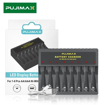 PUJIMAX 8-solot Saída USB do Carregador de Bateria do DIODO emissor de Smarts Tipo-C/Interface Micro USB para Carregamento Multicharger NiMh Carregador de Baterias AA