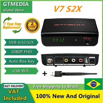 GTMEDIA V7 S2X DVB-S/S2/S2X 1080P HD por Satélite Receptor de TV Box H. 265 Auto Biss Chave de Atualização Do GT de Mídia V7S HD Com USB WIFI