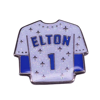 Elton John #1 esmalte pin glitter azul jersey emblema