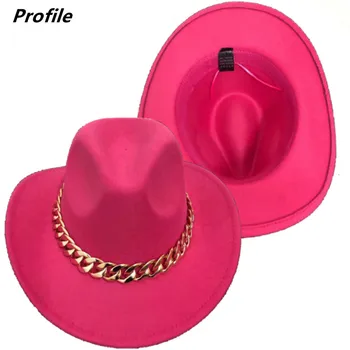 Western chapéu de cowboy, Europa e América do outono e inverno grosso chapéu fedora monocromático grande cadeia unisex jazz шляпа женская