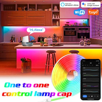 Luz LED Strip RGB IC Tuya wi-FI Bluetooth Flexível Neon Bar com Música de Sincronização Remota de Controle de APLICATIVO de Jogo de Quarto Luminoso Decoração