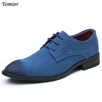 Yomior Homens Clássicos Sapatos De Camurça De Vaca Formal Oxfords Moda Casual Terno De Negócios Do Office Sapatos De Couro Vermelho Azul Sapatos De Casamento