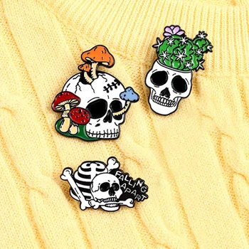 Punk, Dark Gótica De Halloween Pin Mortos Solitário Esqueleto Esmalte Personalizado Cacto Cogumelo Velas Broches Saco Pin De Lapela O Emblema De Jóias