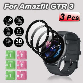 3Pcs Protetor de Tela Para Amazfit GTR 3 de Protecção Inteligente Vidro de Relógio Proteção à prova d'água Para Amazfit GTR3 Capa 3D Curvas de Borda