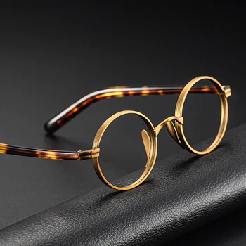 Japão Marca De Luxo De Design Artesanal Homens Vintage De Titânio Redonda Armação De Óculos Mulheres Premium Estilo Retro Óptica Miopia Óculos