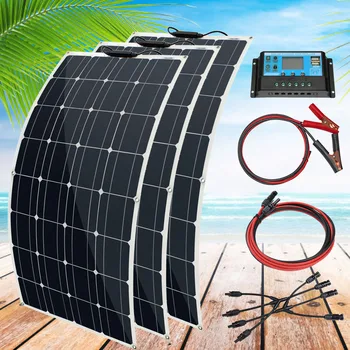 12v 100w 200w 300w de alta eficiência Monocristalino de Célula Solar flexível painel solar kit para bateria de 12 volts acampamento