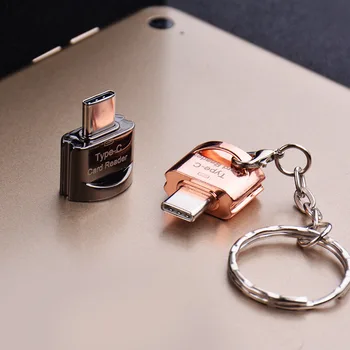 1pc Portáteis, Leitores de Cartão USB 2.0 Tipo C Micro Leitor de Cartão do TF Adaptador OTG Metal Cobrindo Com Travar a Corda Buraco da Chave de Cadeia Requintado