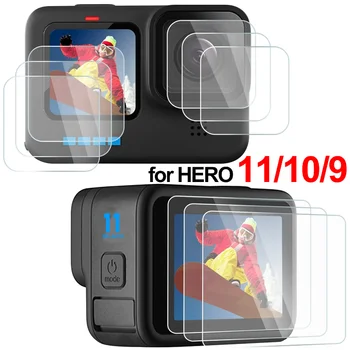 9Pcs/set Protetor de Tela para Ir Pro Herói 11/10/9 Black Ultra Clear HD de Vidro Temperado de Protetor de Tela para GoPro Hero 11 10 9