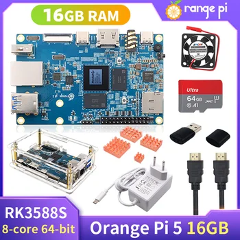 Laranja Pi 5 16GB de RAM Rockchip RK3588S PCIE Módulo Externo WiFi, BT Ethernet Gigabit Caso Acrílico Dissipadores de calor Android, sistema operacional Debian