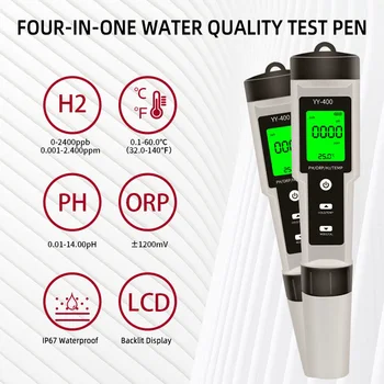 4 em 1 H2/PH/ORP/temperatura do Medidor de luz de fundo do LCD Digital de Qualidade de Água Monitor de Testador de Medidor de PH para Piscinas, Água Potável, Aquários