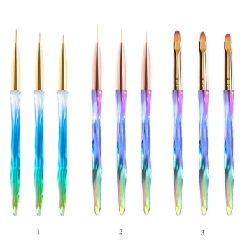 3Pcs da Arte do Prego Escova de definir Liner Pincel Caneta de Desenho Colorido Punho de Cristal Acrílico UV Gel de Extensão de Design de Pintura Ferramentas de Manicure