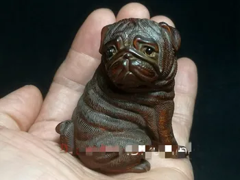 Japonês de buxo mão esculpida cão adorável Figura de estátua netsuke colecionáveis Presente