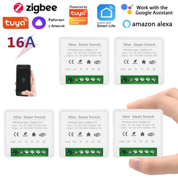 ZigBee 3.0 Smart Switch 16A DIY de Luz Mini Relé 2-forma de Controle de Tuya Vida Inteligente APP Smart Trabalho em Casa com Alice Alexa Inicial do Google