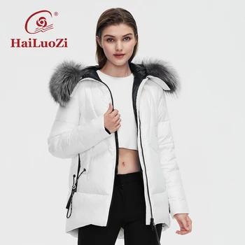HaiLuoZi 2022 Mulheres Novas de Inverno Casaco Curto com Capuz Natural Real Fox Fur Collar Mulheres Revestimento Permeável Feminino Casual Parka 6001