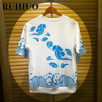 RUIHUO Sorte Nuvem T-Shirt Para Homens Tshirt Roupas Harajuku Tops Hip Hop e Streetwear Tamanho M-5XL 2022 Primavera recém-Chegados