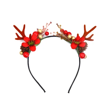 Natal cabeça de rena cabeça com floral chifres floral cervos elk cabeça Natal acessórios de cabelo