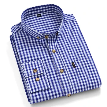 100% algodão Homens de Negócios camisas xadrez Moda Casual Manga Longa Camisa Xadrez de Mens Camisas de Vestido de Homem Roupa Confortável e suave