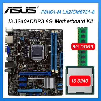ASUS P8H61-M LX2/CM6731-8 kit placa Mãe com processador intel Core I3 3240 cpu e de memória DDR3 DIMM de 8G LGA 1155 placa-Mãe Intel H61 Micro-ATX