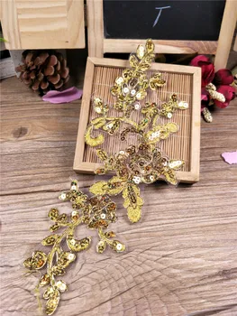 4Pcs Glitter, Apliques de Renda Flor de Renda de Lantejoulas Tecido Para Vestuário de Casamento Acessórios Pano DIY de Artesanato 22.5X9cm