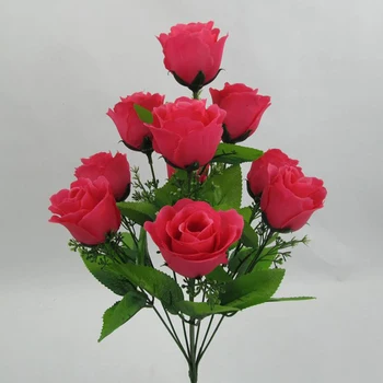 10Heads Falso Rose Flores de Flores Artificiais de Seda, de Pano e plástico 42cm Rose Bud Bush Monte Para a Casa Dector de Casamento Festa do Escritório
